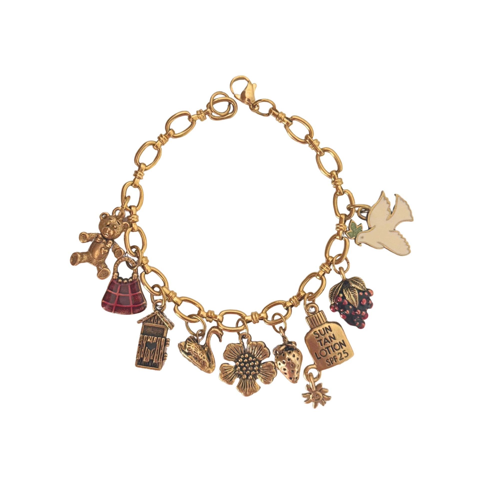 Mallory Bracelet with 9 whimsical charms on Amelie chain, 7.5-inch length