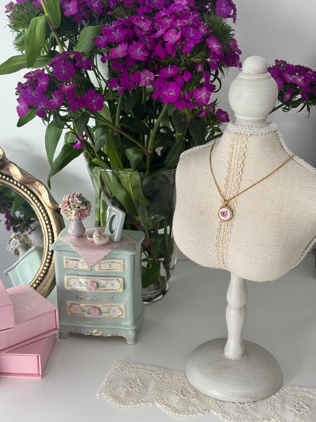 Rosette Porcelain Charm Necklace