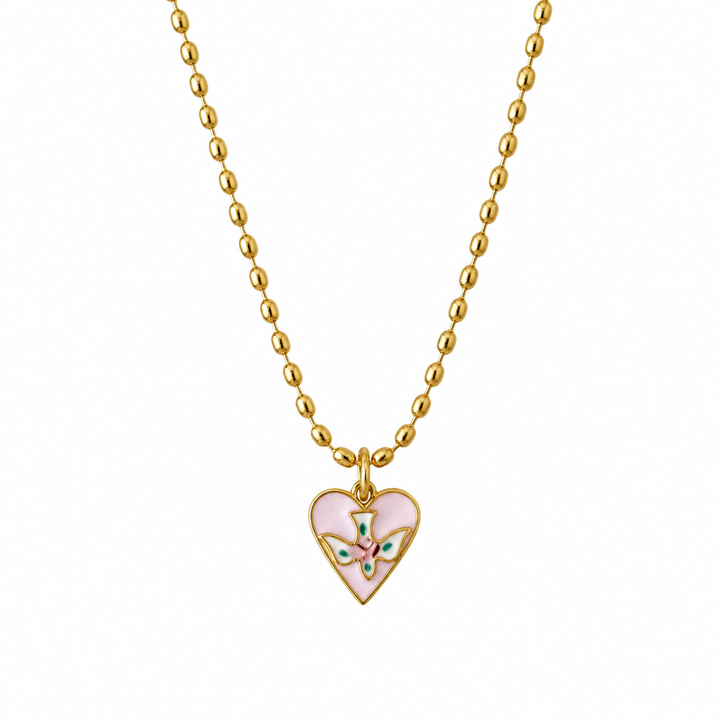 Lilac Fleur Heart Charm Necklace