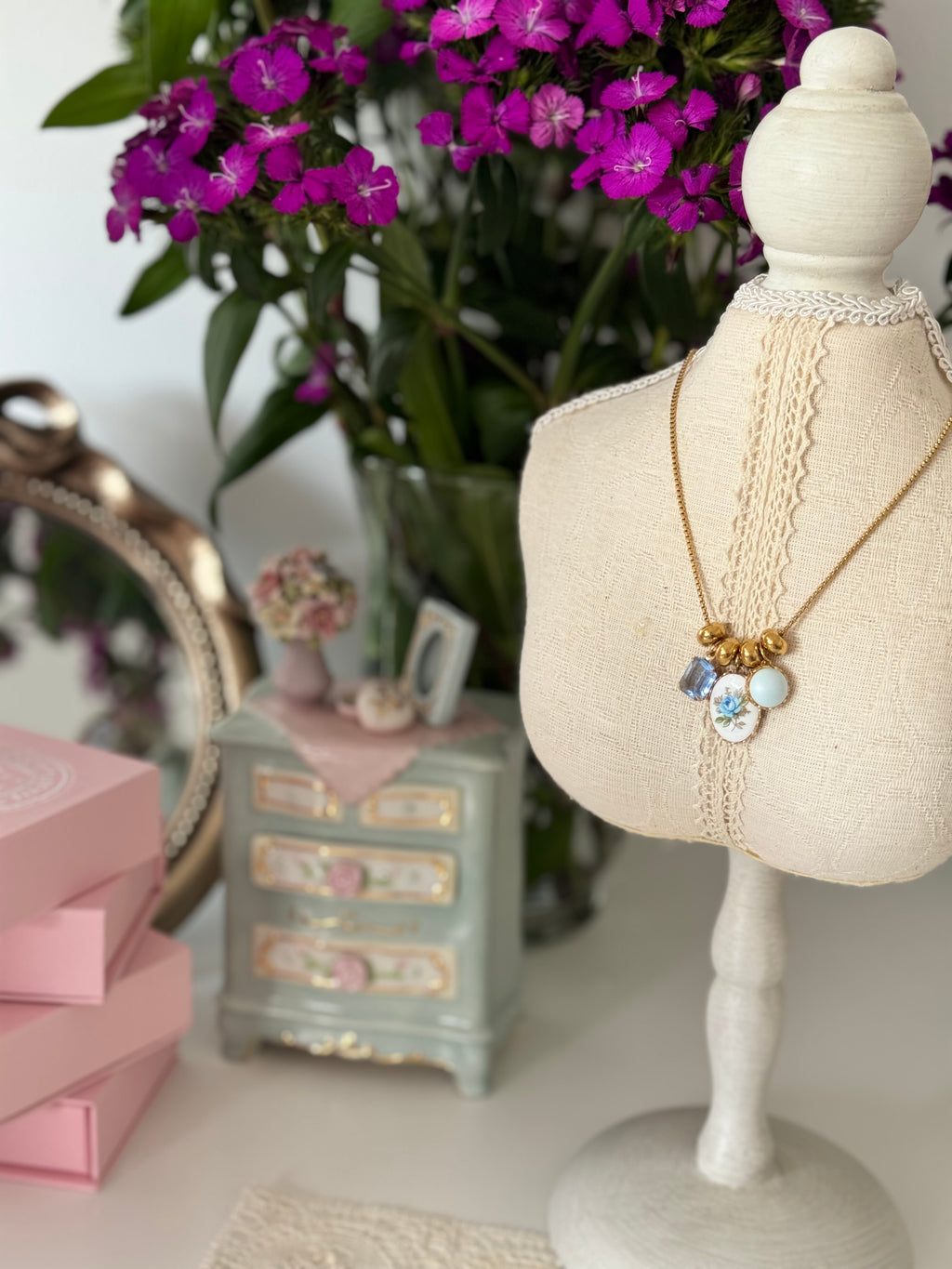 Blue Bloom Heirloom Charm Necklace