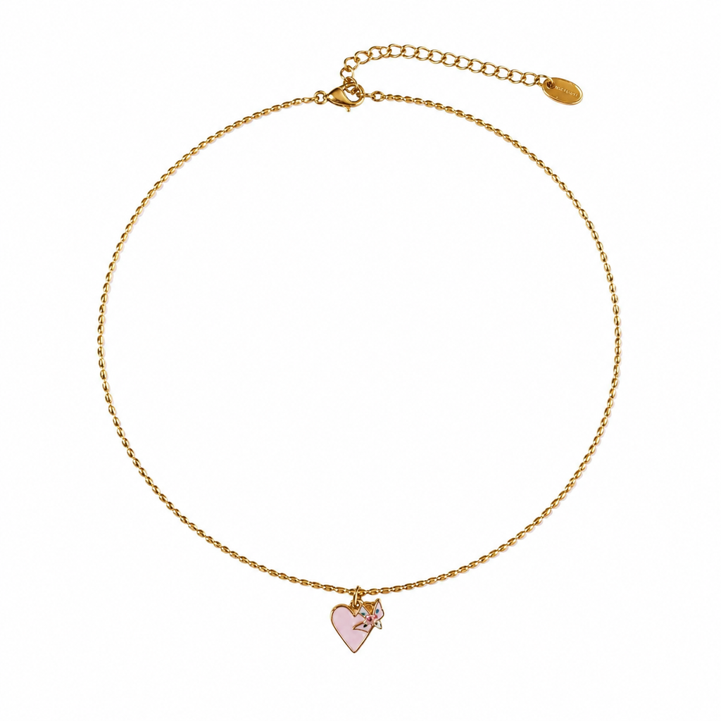 Lilac Fleur Heart Charm Necklace