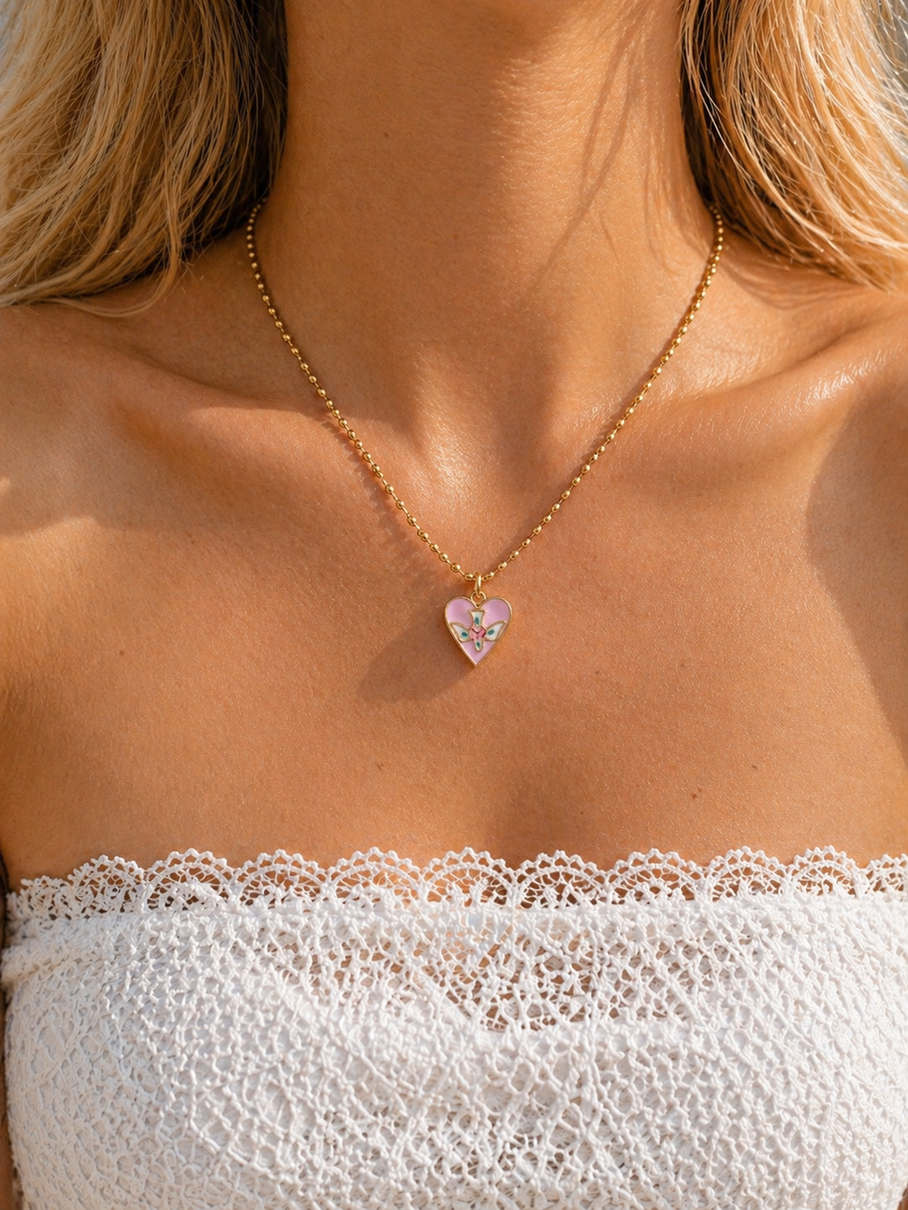 Lilac Fleur Heart Charm Necklace