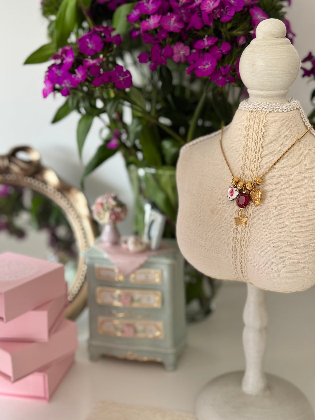 Ruby Heart Heirloom Charm Necklace