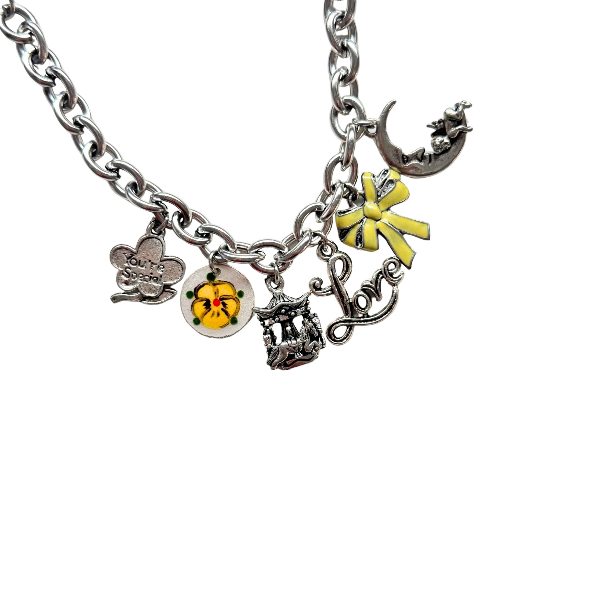 Anika Bracelet flatlay with antique pewter charms