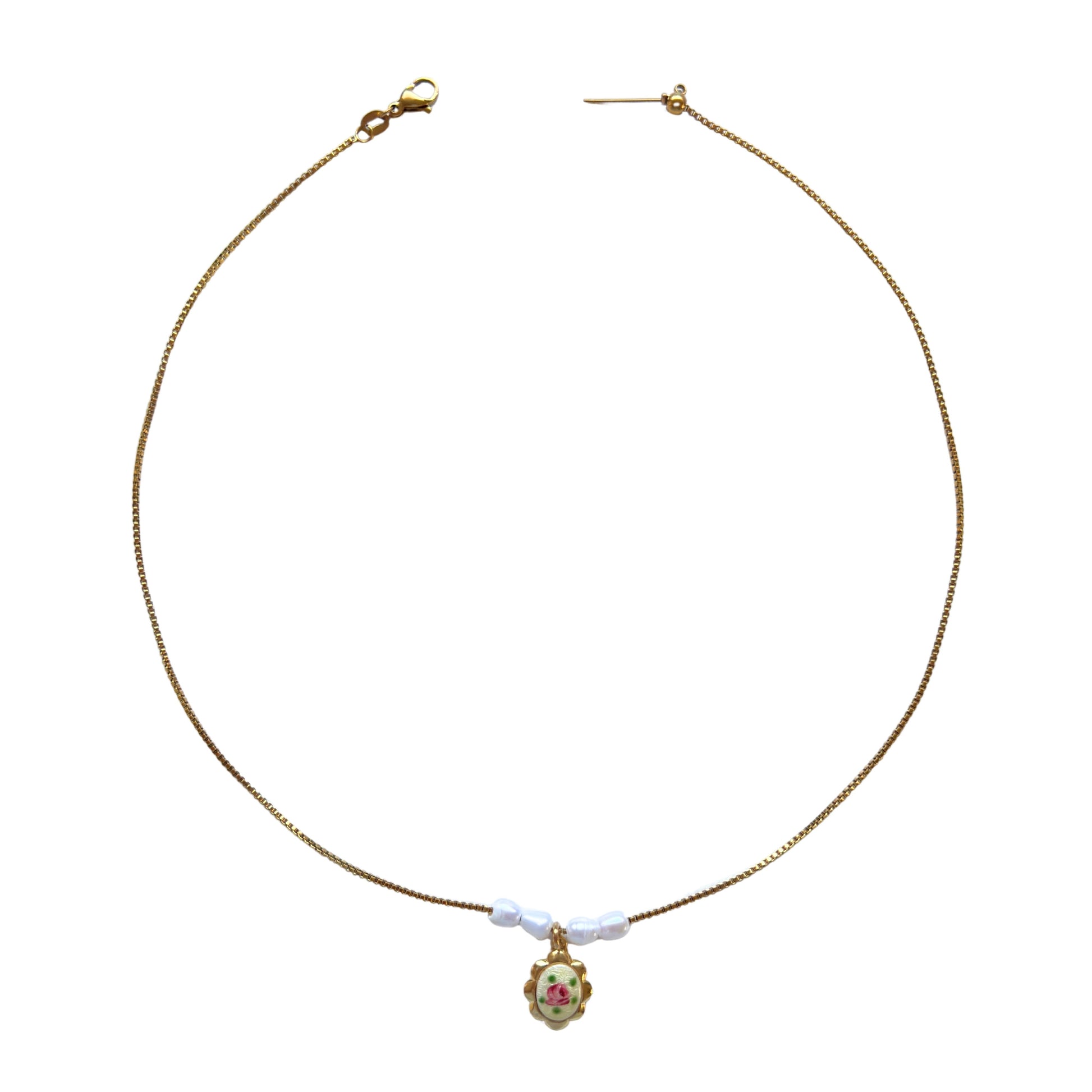 16.5-inch gold chain with vintage floral pearl necklace