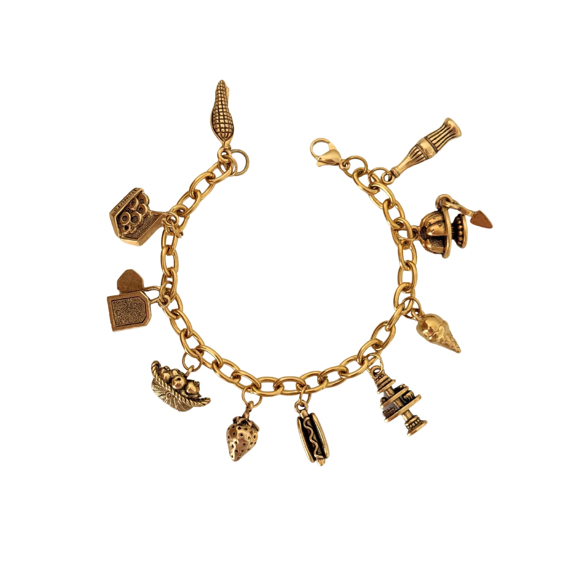 Bibica Bracelet with 10 fun food-themed charms on gold Molly chain