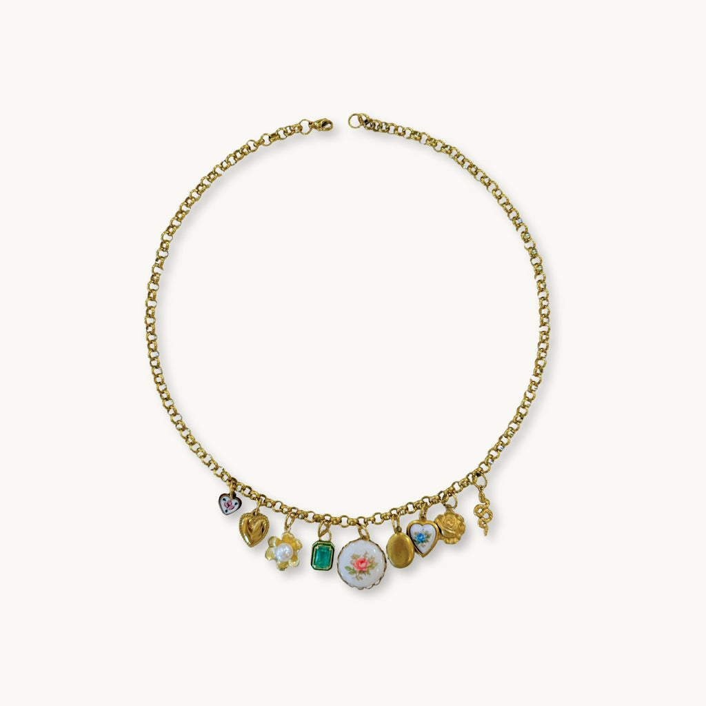 Flat-lay of the Blythe Necklace against a neutral background for a classic aesthetic.