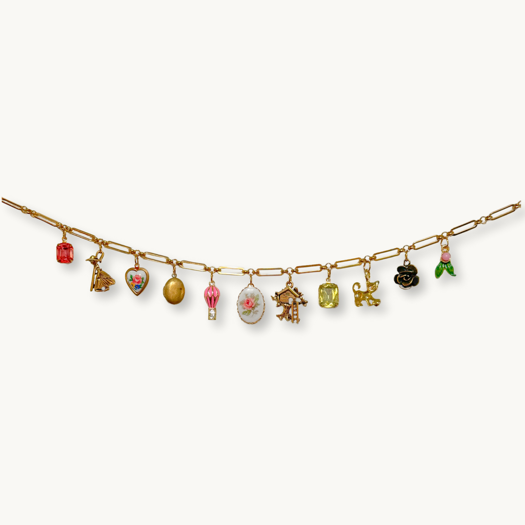 Close-up of the Cameron Necklace showcasing its intricate antique-inspired details.