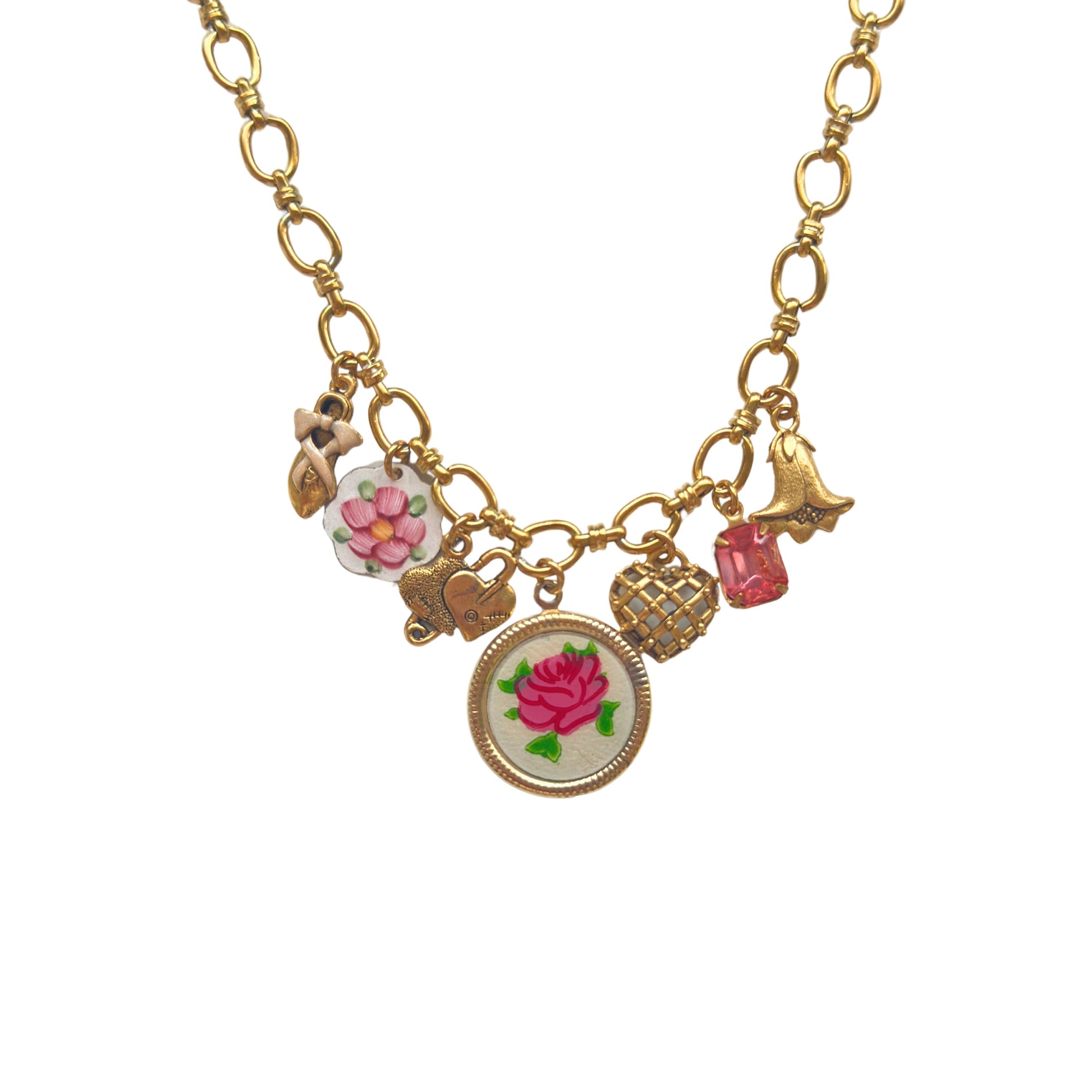 Close-up of ballerina slipper charm and pink glass stone
