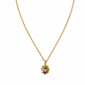 A delicate gold chain necklace with a small oval pendant featuring a light purple gemstone surrounded by gold detailing, displayed on a clean white background.