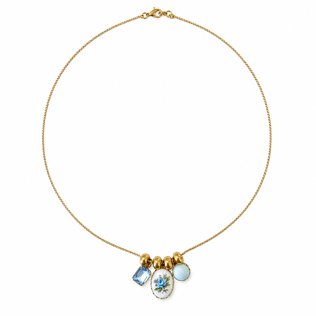 Blue Bloom Heirloom Charm Necklace