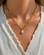 Golden Link Pearl Drop Necklace