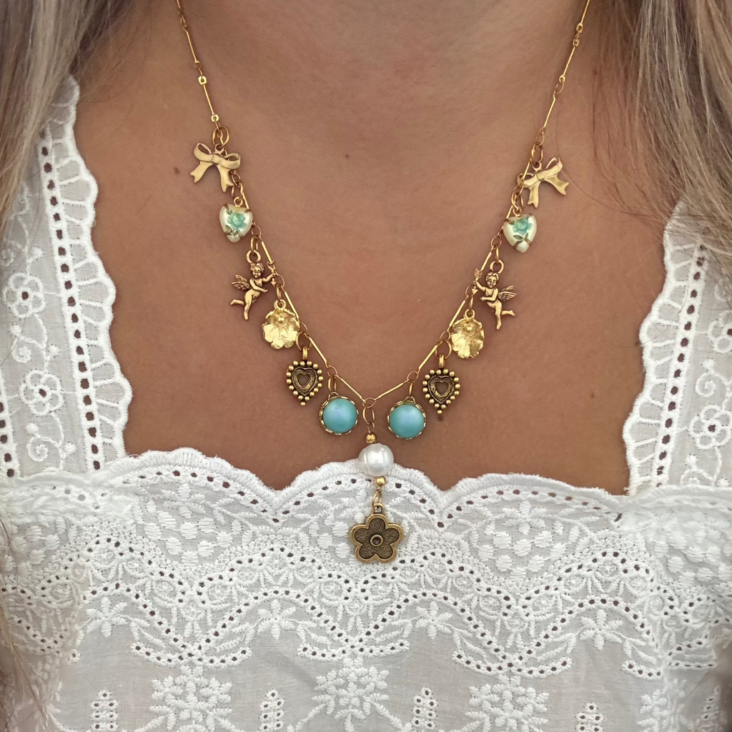 Model wearing the Sabrina Necklace, emphasizing its elegant and intricate design.