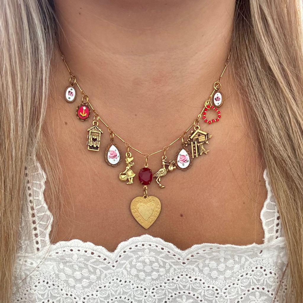 Model wearing the Imogen Necklace, emphasizing its romantic design.