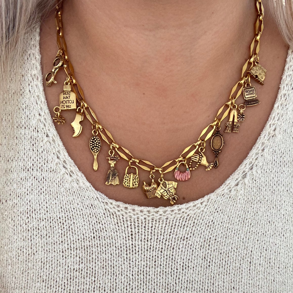 Model wearing the Ethel Necklace, emphasizing its cheerful and trendy look.