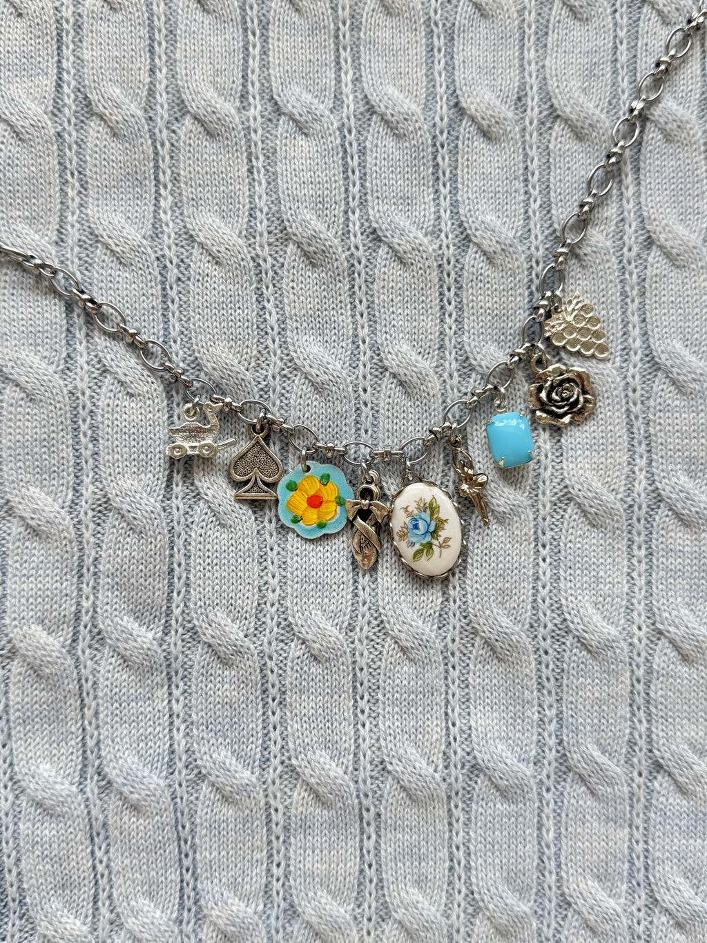 Lucia Necklace featuring antique pewter and hand-painted elements