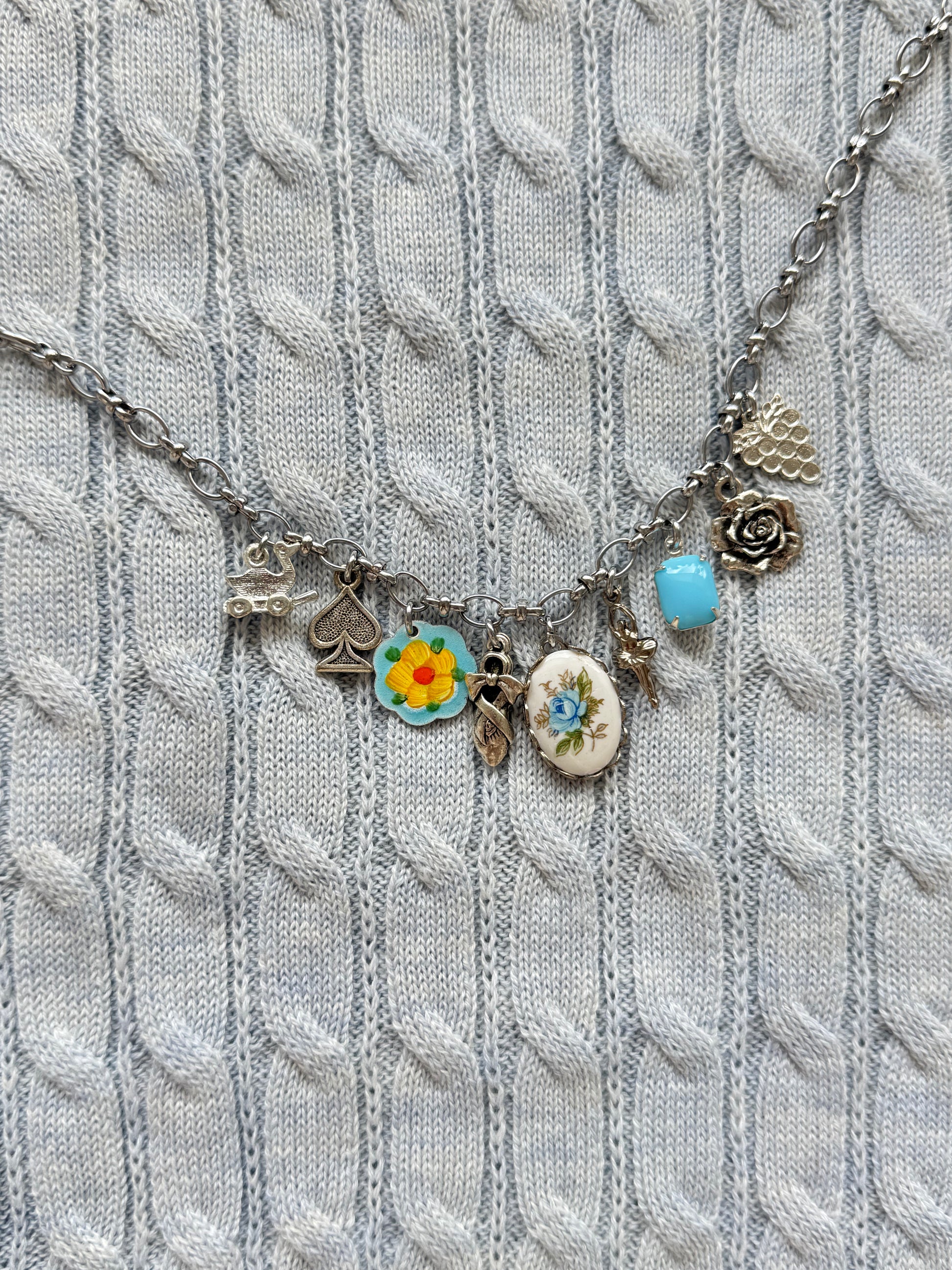 Lucia Necklace featuring antique pewter and hand-painted elements