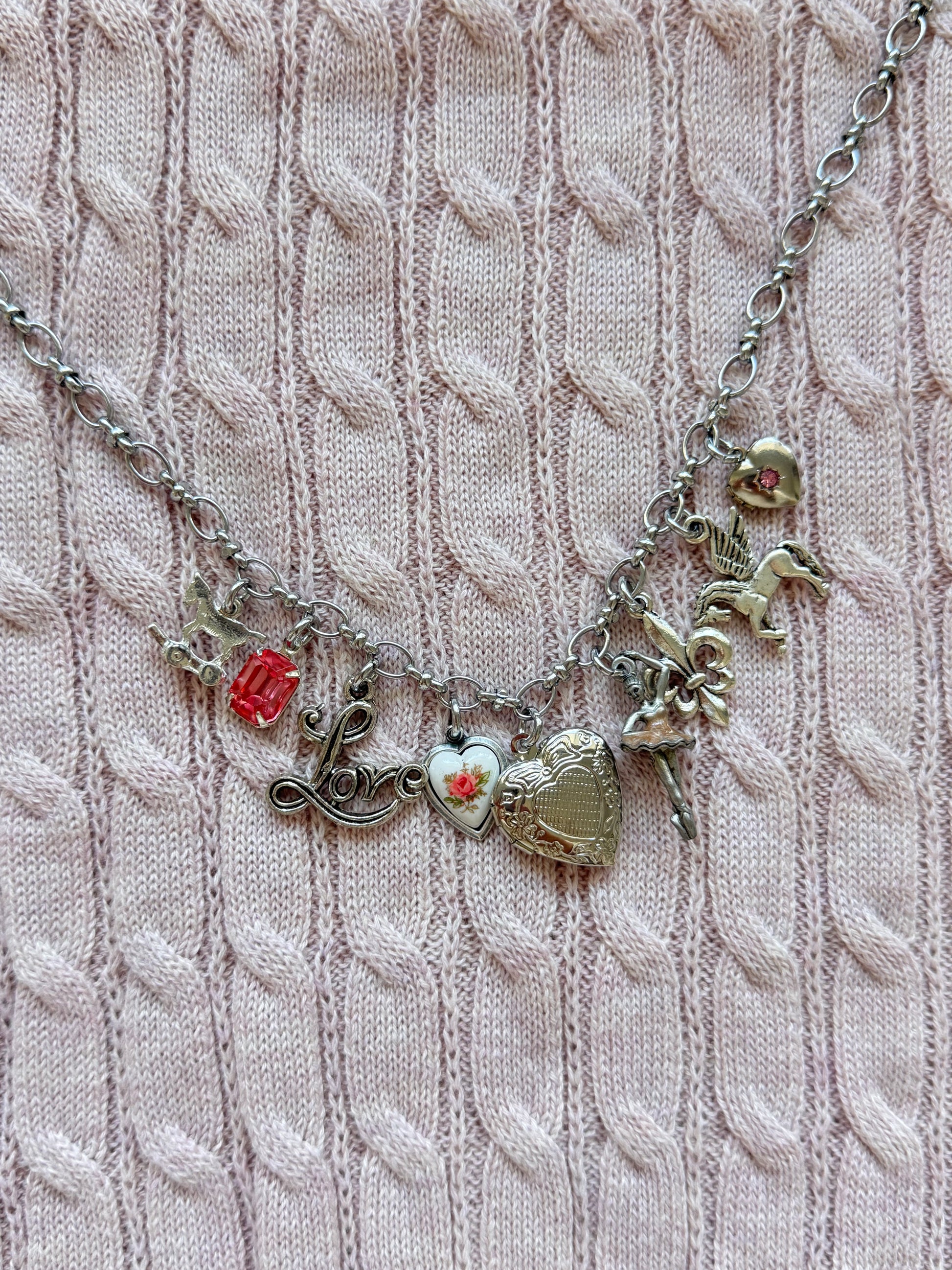 Tamara Necklace with heart lockets and floral vintage accents