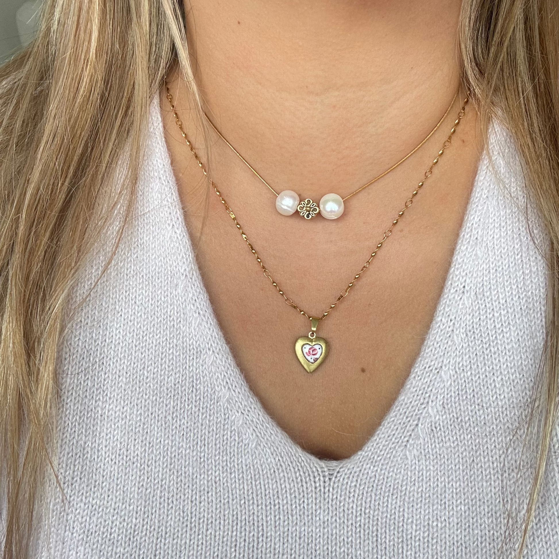 Model wearing Valentina Necklace for everyday elegance
