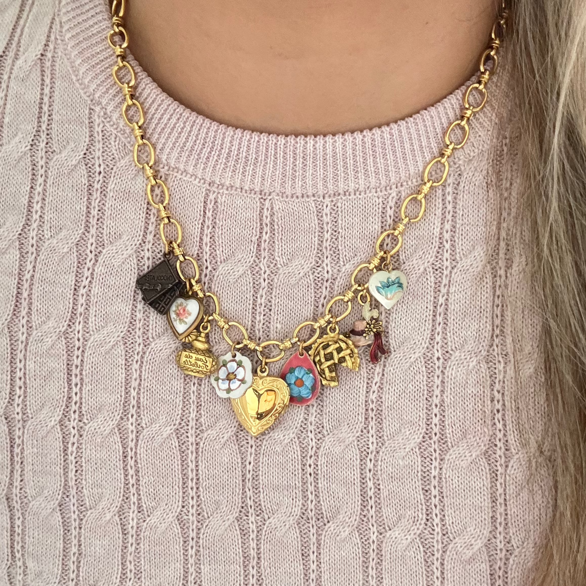 Model wearing the Isadora Necklace with vintage styling