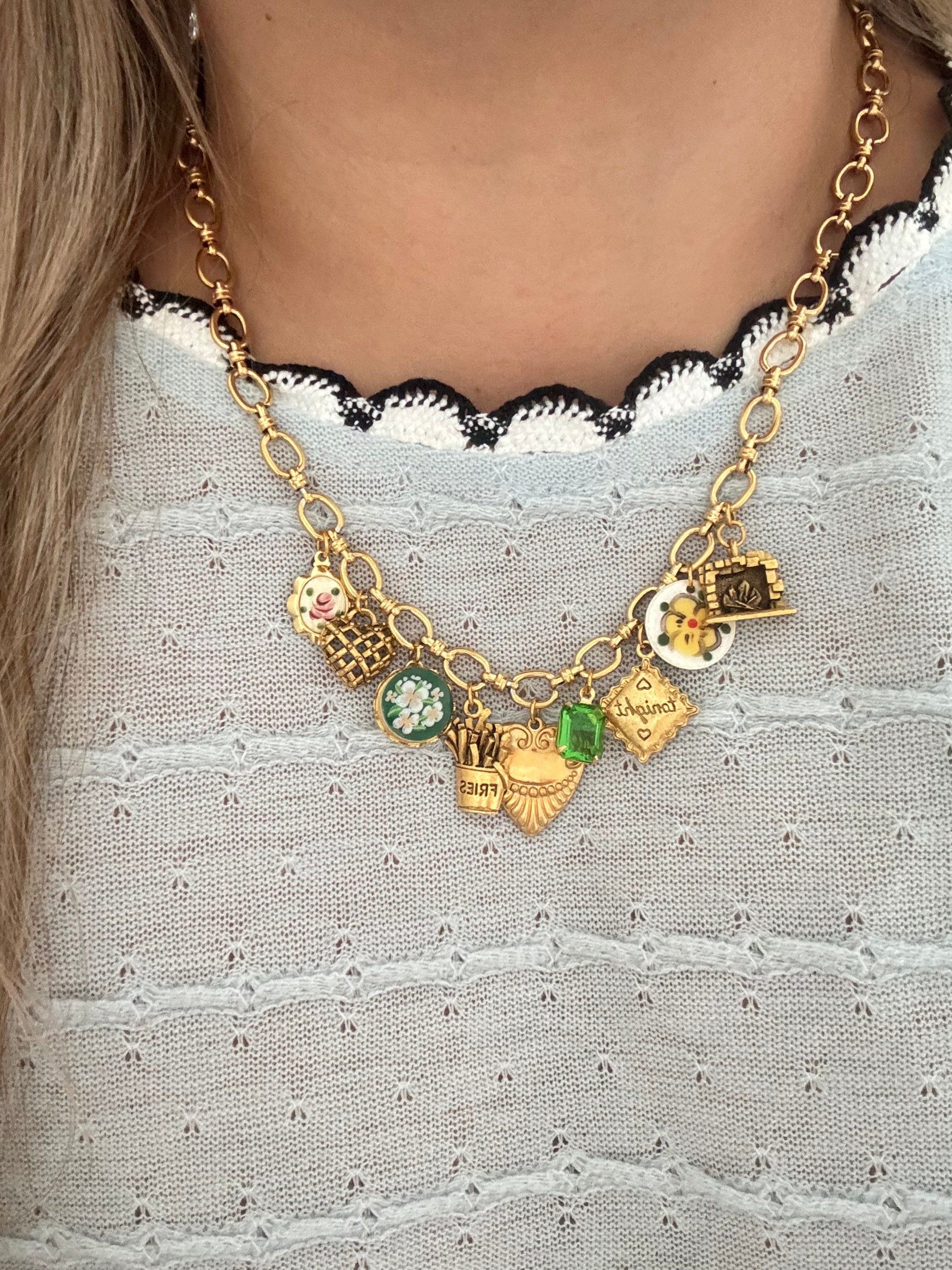 Model wearing the Nadia Necklace styled casually