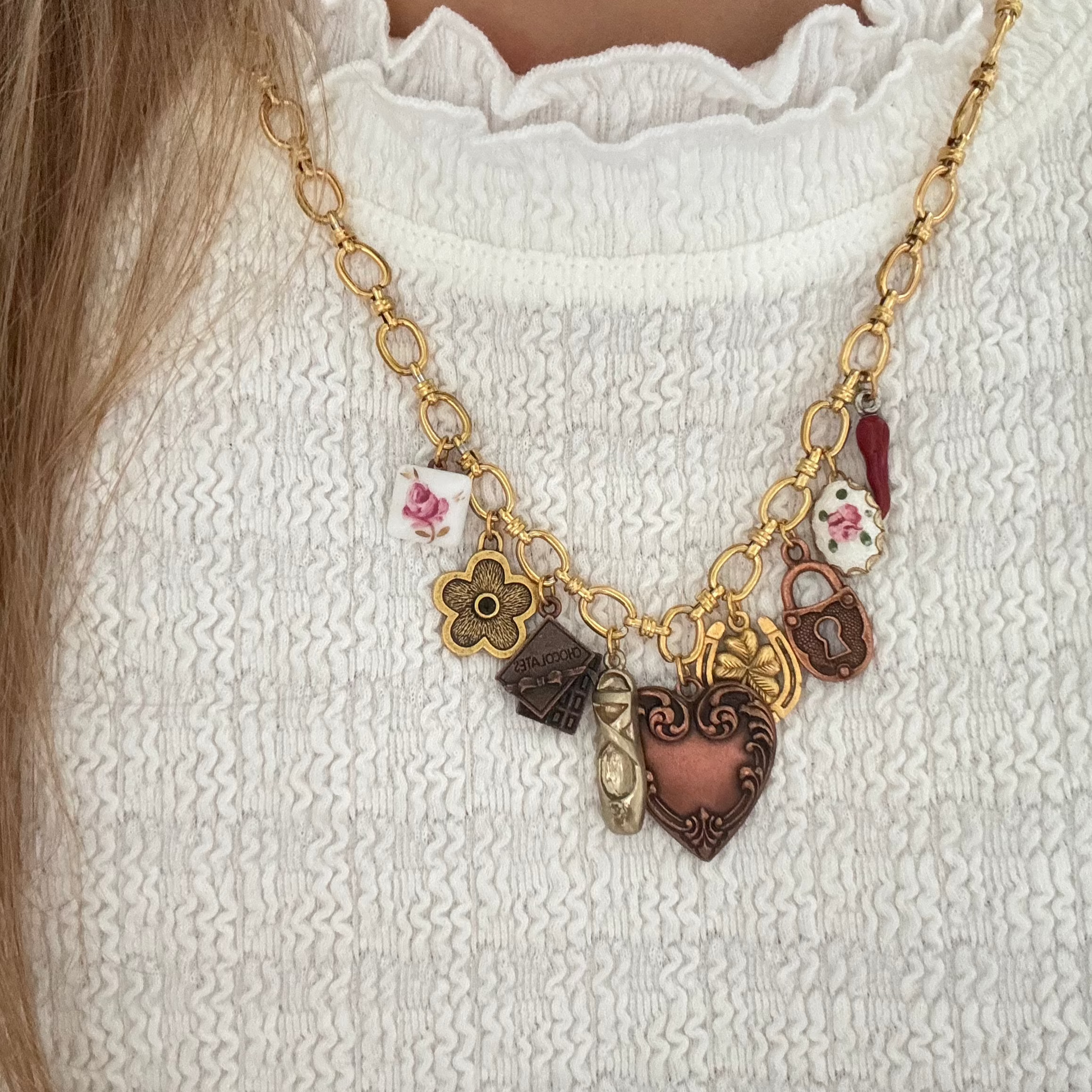 Model wearing the Lisa Necklace styled with elegant outfit