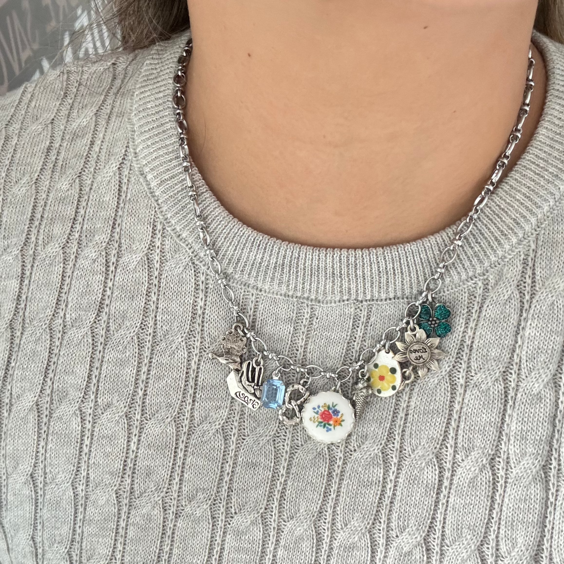 Model wearing the Anya Necklace as a statement piece