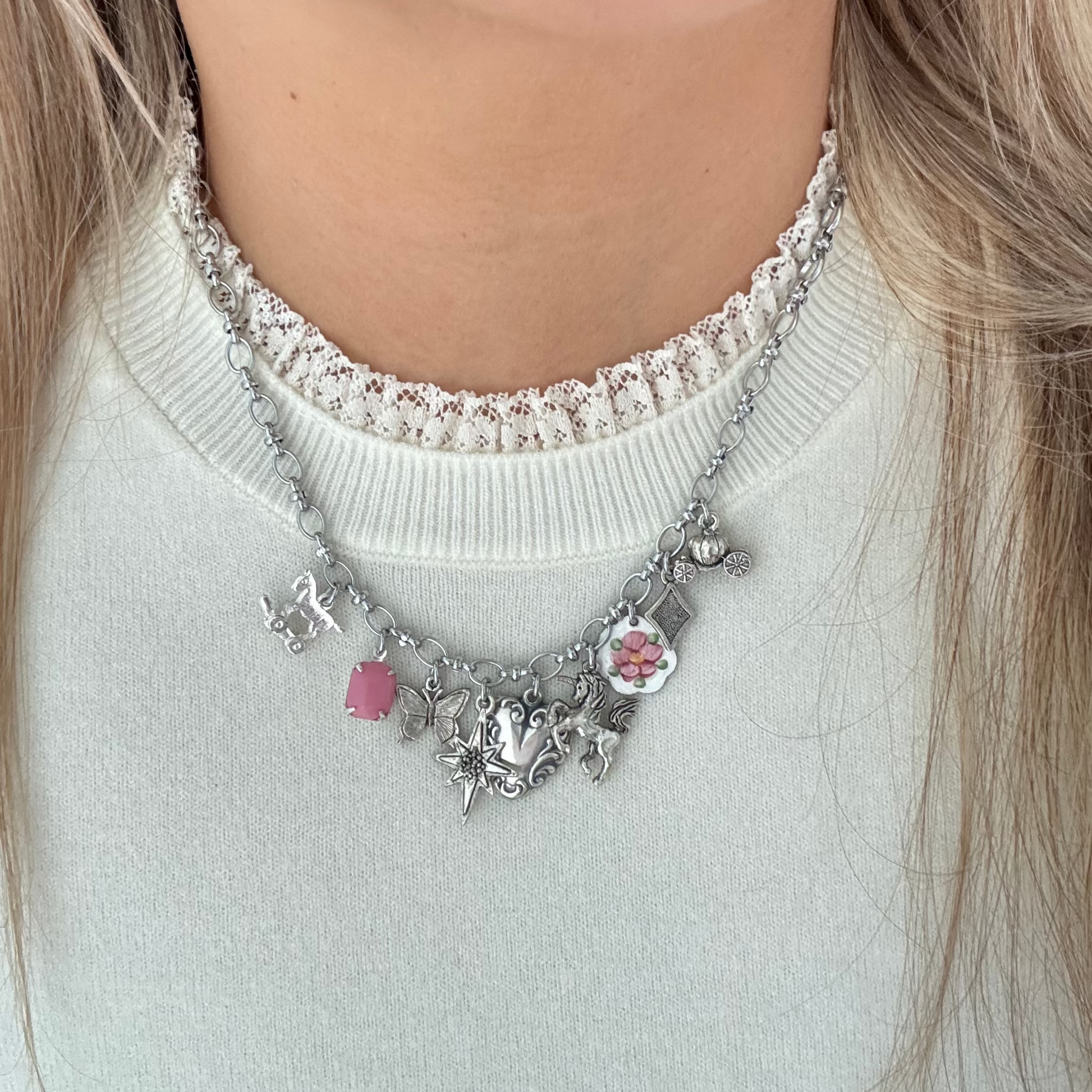 Model wearing Aurora Necklace in dreamy fairytale look
