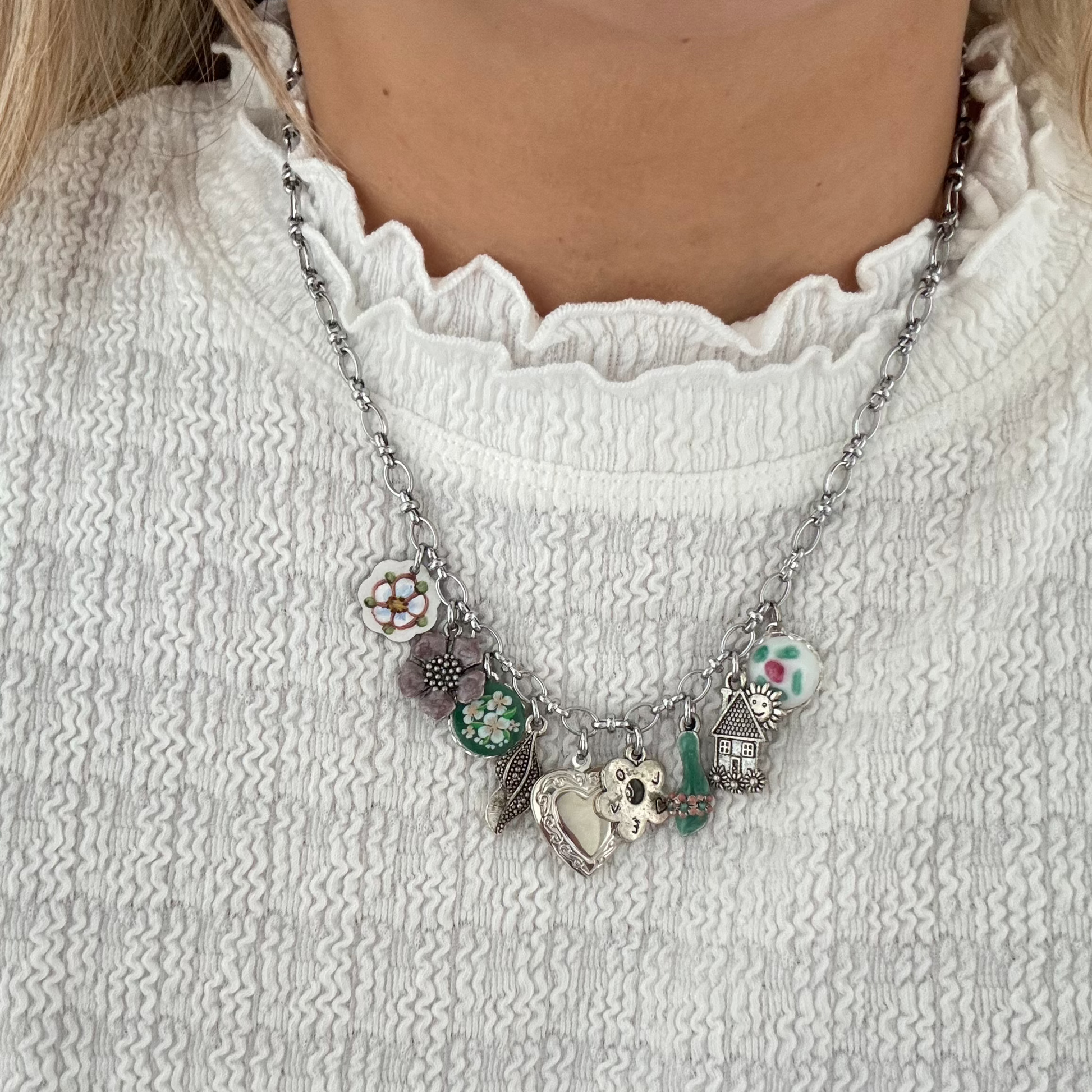 Model wearing Lucette Necklace with cottagecore outfit