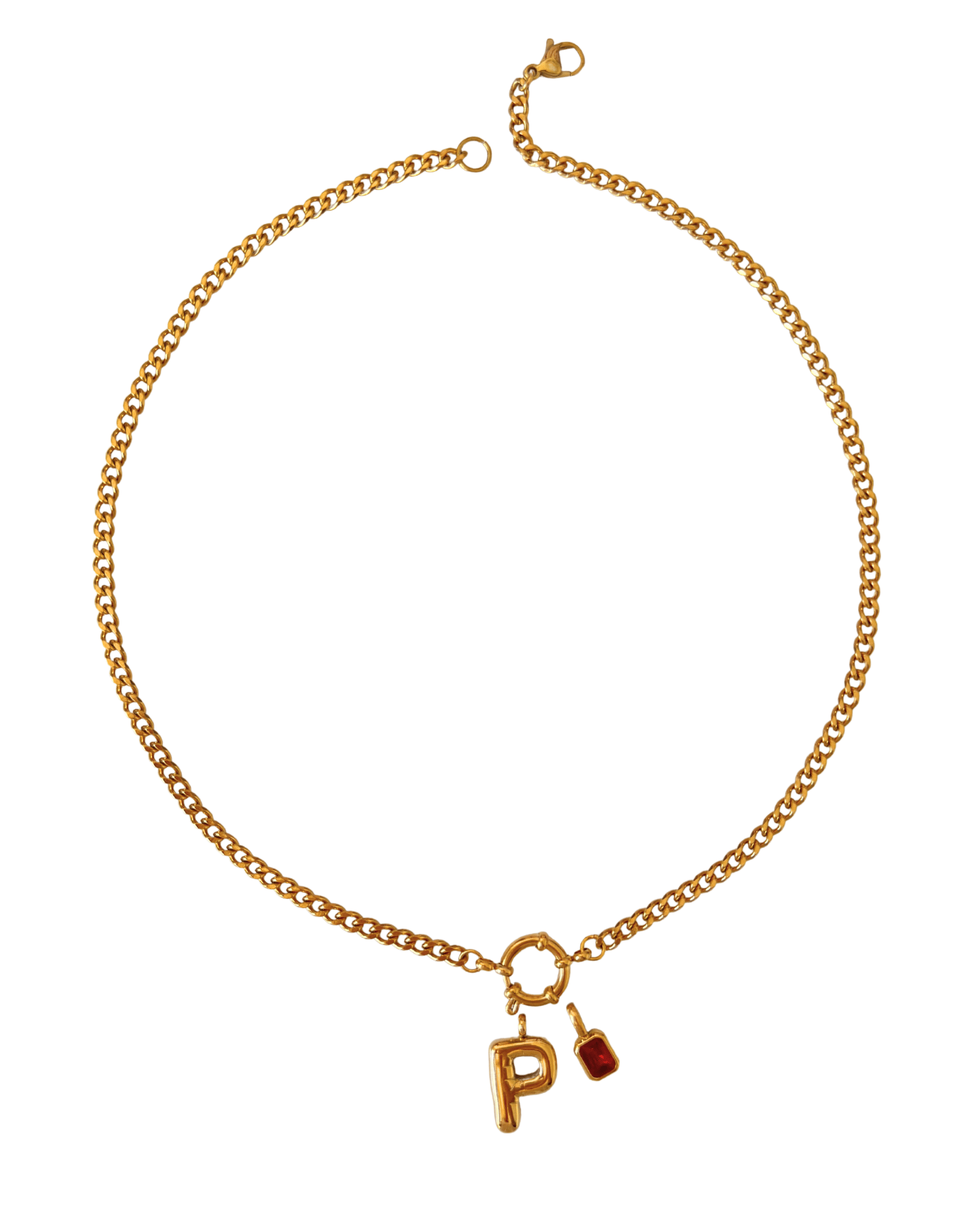 Custom Lydia Necklace | 2 Charms: Letter Initial + Birthstone