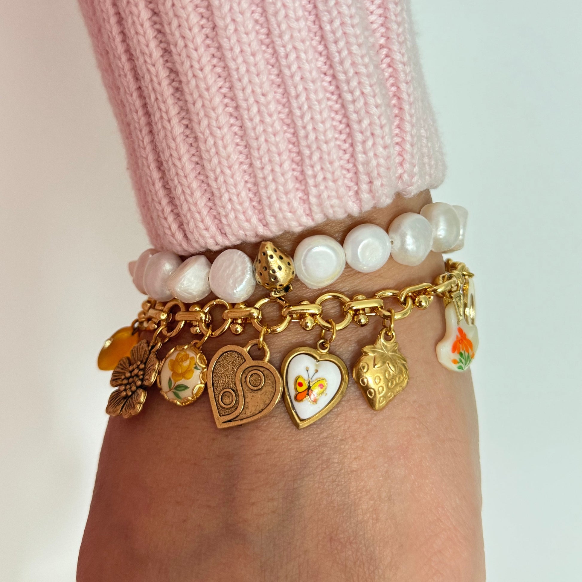Colorful and whimsical custom charm bracelet with vibrant nature-themed elements