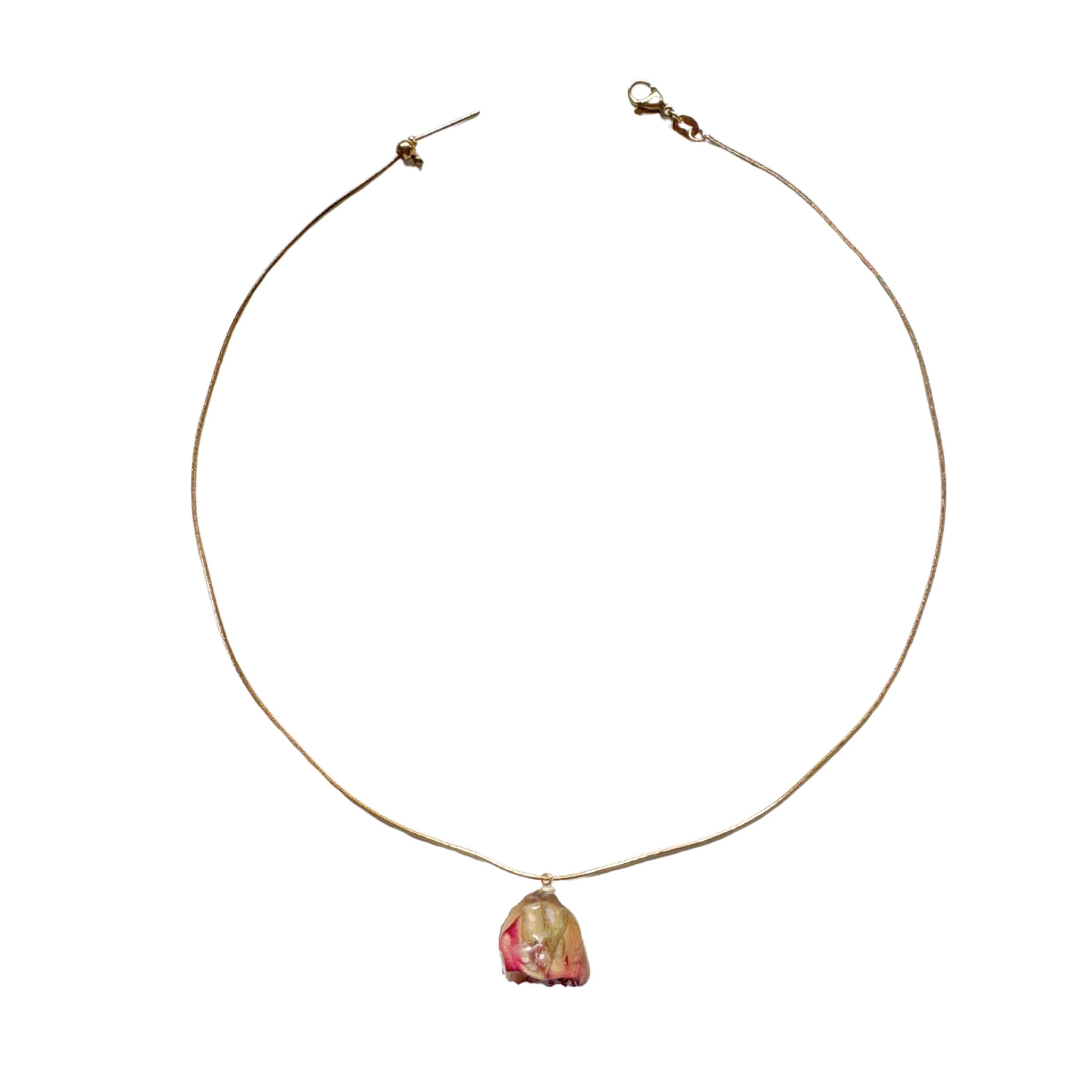 Rose Necklace flatlay with real rose pendant