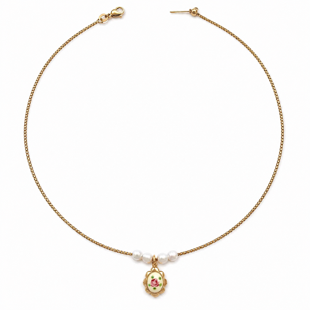 Rosette Cameo Pearl Necklace