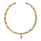 Golden Link Pearl Drop Necklace