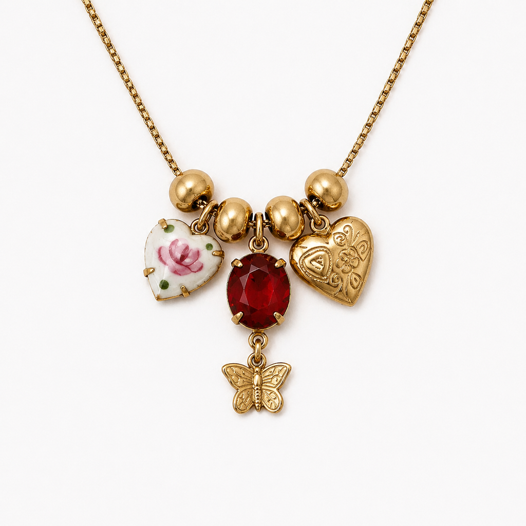 Ruby Heart Heirloom Charm Necklace