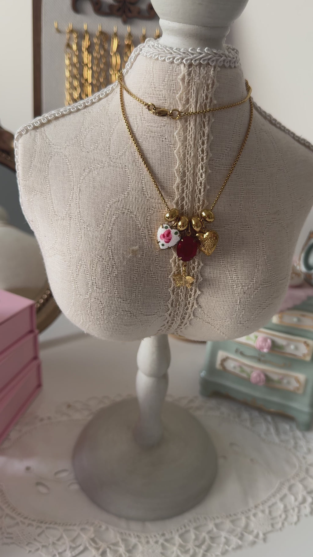 Ruby Heart Heirloom Charm Necklace