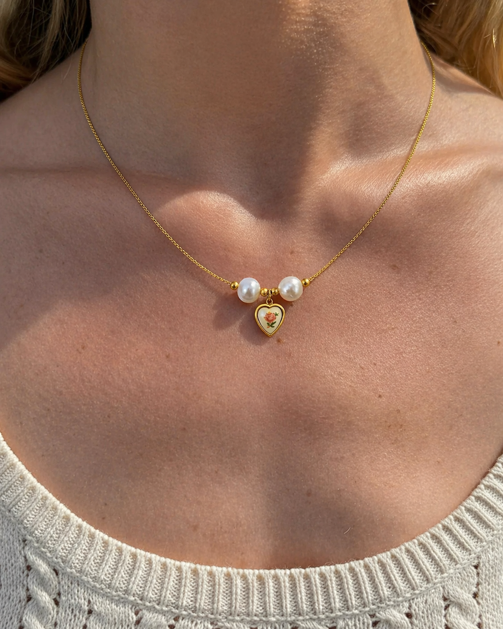 Monica Pearl Heart Charm Necklace