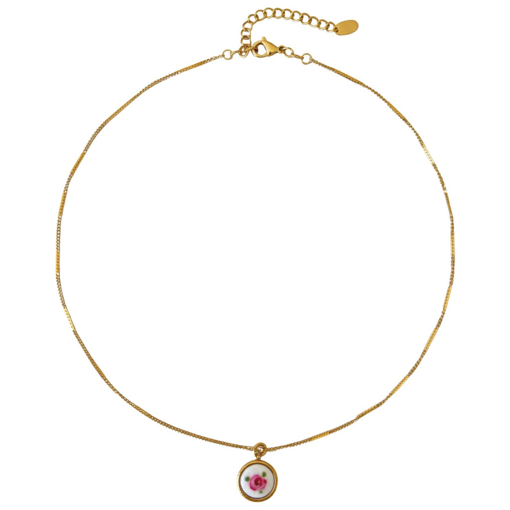 Rosette Porcelain Charm Necklace